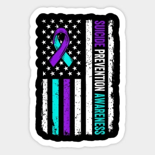 Suicide Prevention Awareness Purple Ribbon American Flag Sticker